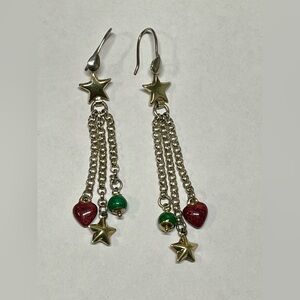 Sterling Silver Star and Heart Dangle Earrings, 925 Dangles